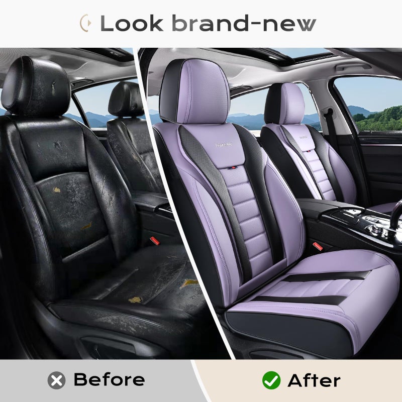 Coverado Car Seat Covers Full Set, Seat Covers for Cars, Front Seat Covers and Back Seat Cover Waterproof Leather Automotive Seat Cover, Universal Car Interior Protectors Cushion for Most Cars - Image 5