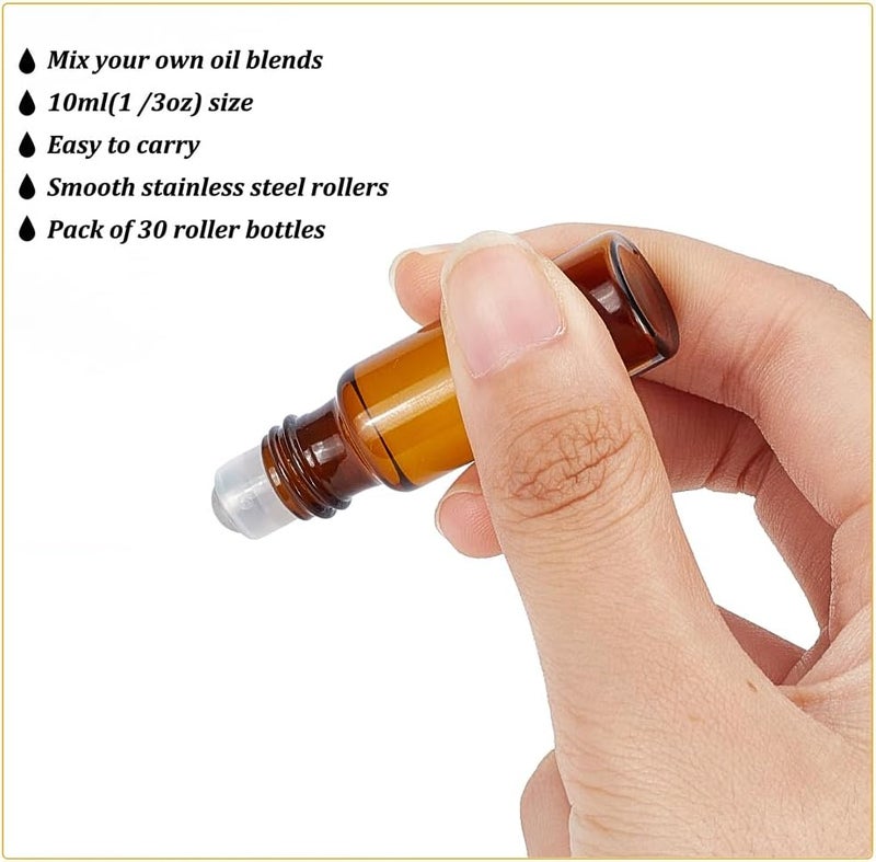 BENECREAT 30 Pack 5ml Amber Glass Bottles Essential Oils Roller Bottles with Stainless Steel Balls for Essential Oils/Other Liquids - Image 5