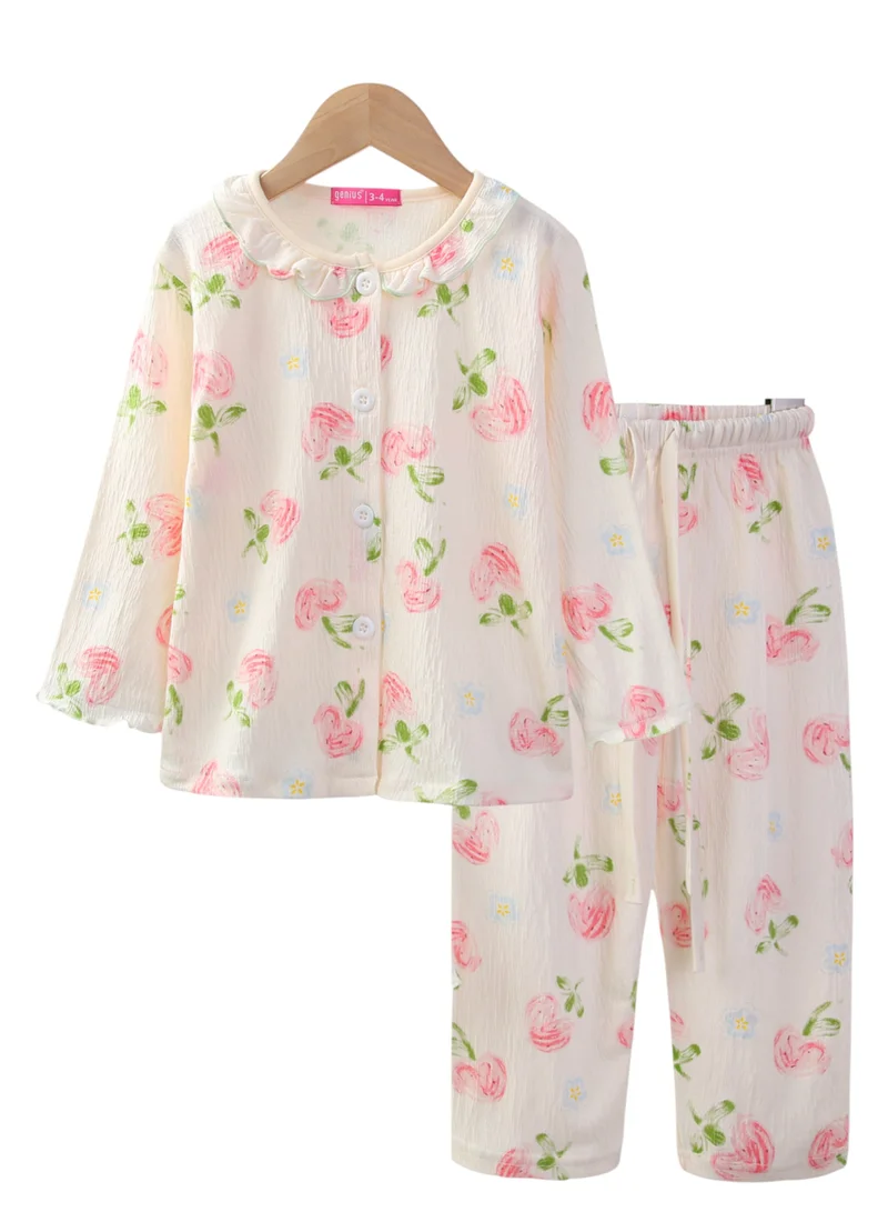 Victor And Jane  Girls 100% Cotton Muslin Floral Strawberry Print Pyjama Set for Women | Best Price UAE