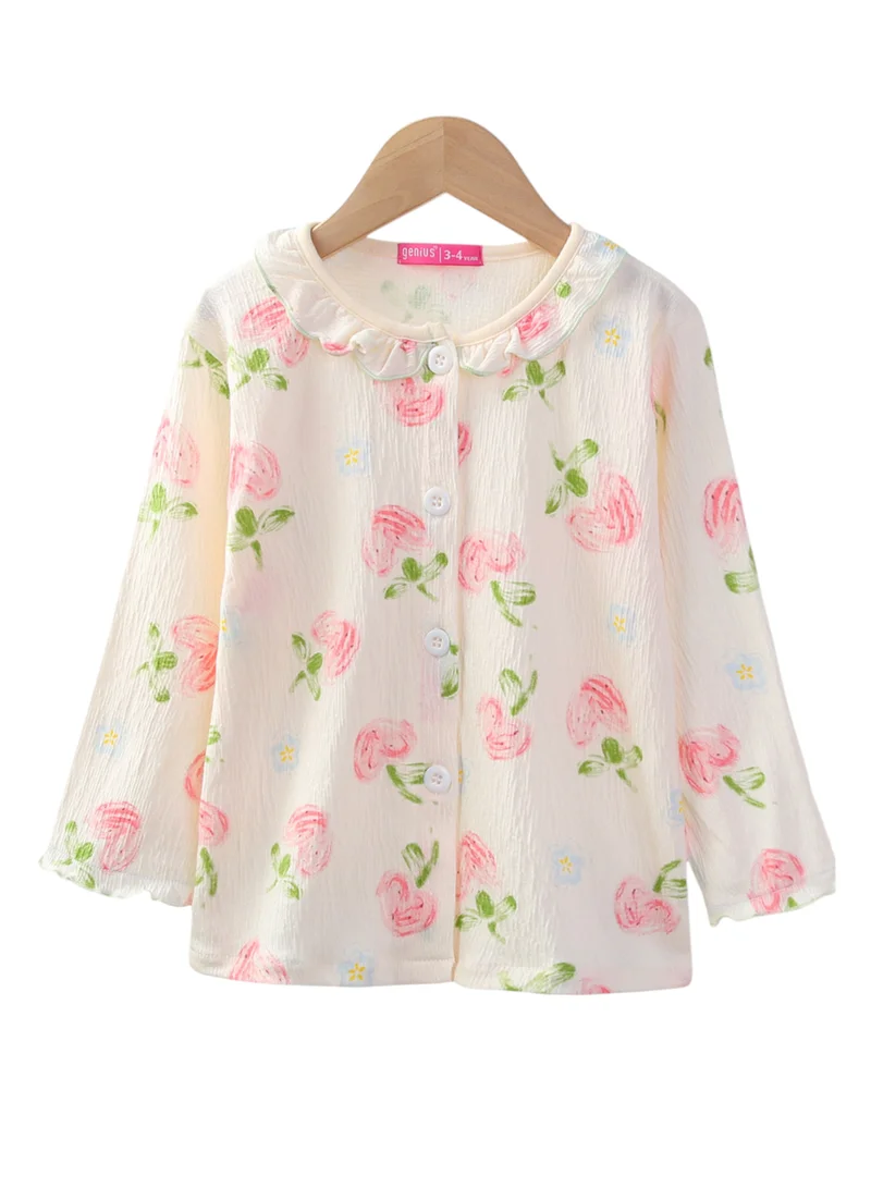 victor and jane Girls 100% Cotton Muslin Floral Strawberry Print Pyjama Set