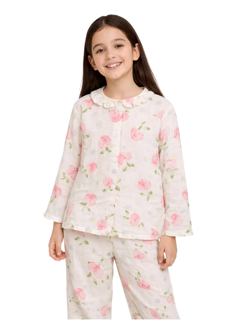 Victor And Jane  Girls 100% Cotton Muslin Floral Strawberry Print Pyjama Set for Women | Best Price UAE