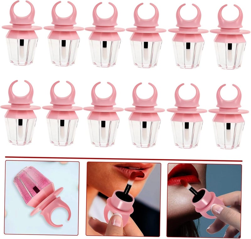 Outanaya 12pcs Ring-shaped Lip Gloss Tubes Empty Diy Lip Gloss Containers for Women Girls Durable and Stylish Lipstick Making Pink - Image 3