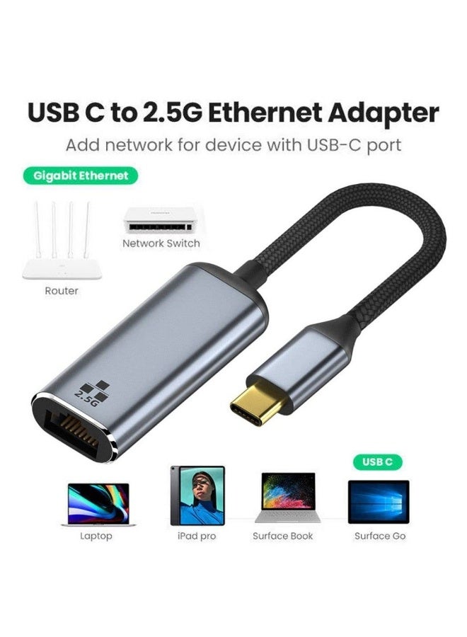 محول CY USB C إلى Ethernet بسرعة 2.5Gbps، محول USB 3.1 من نوع C إلى RJ45 بسرعة 2500Mbps، محول شبكة LAN Ethernet عالي السرعة لجهاز الكمبيوتر المحمول - Image 4