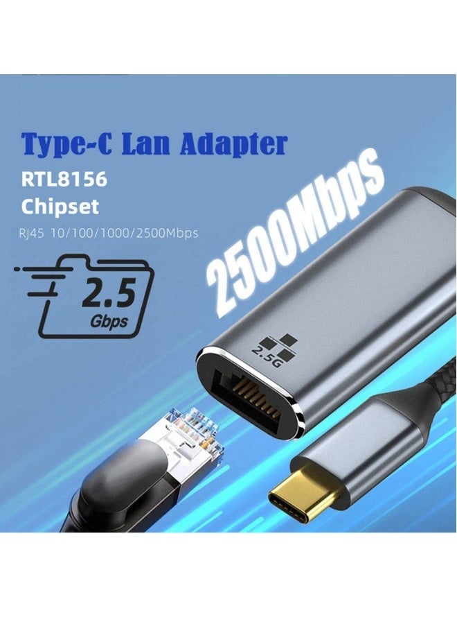 محول CY USB C إلى Ethernet بسرعة 2.5Gbps، محول USB 3.1 من نوع C إلى RJ45 بسرعة 2500Mbps، محول شبكة LAN Ethernet عالي السرعة لجهاز الكمبيوتر المحمول - Image 2