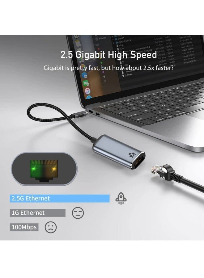 محول CY USB C إلى Ethernet بسرعة 2.5Gbps، محول USB 3.1 من نوع C إلى RJ45 بسرعة 2500Mbps، محول شبكة LAN Ethernet عالي السرعة لجهاز الكمبيوتر المحمول - Image 3