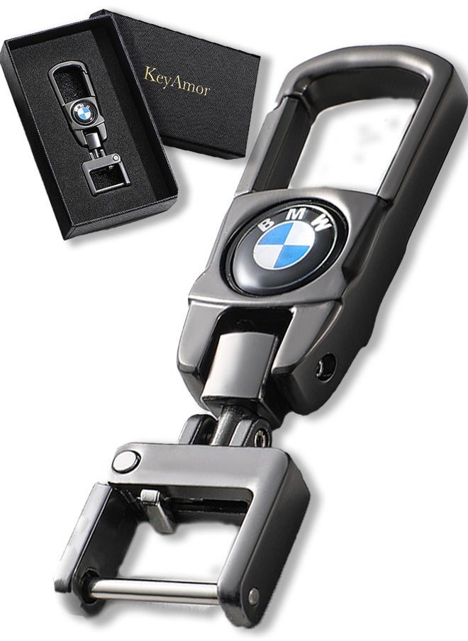 KeyAmor Luxury Metal BMW Keychain in Gunmetal Colour Stylish Car Key Holder with Strong Lock Simple Design and Durable Build Comes with a Premium Gift Box making it a stylish and useful gift  - Image 1