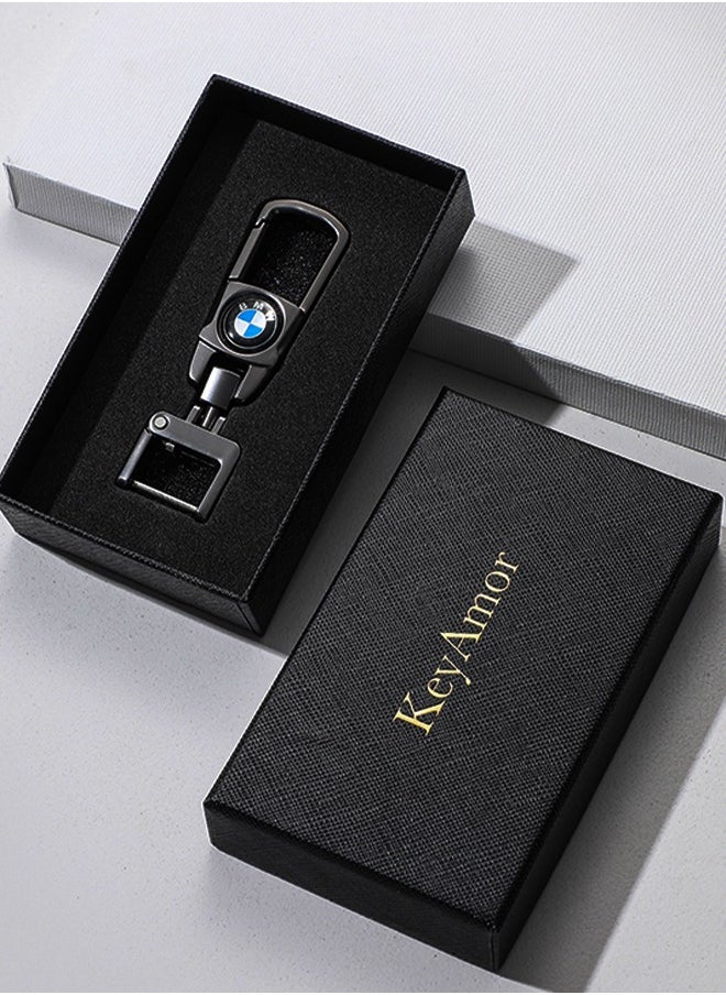 KeyAmor Luxury Metal BMW Keychain in Gunmetal Colour Stylish Car Key Holder with Strong Lock Simple Design and Durable Build Comes with a Premium Gift Box making it a stylish and useful gift  - Image 2