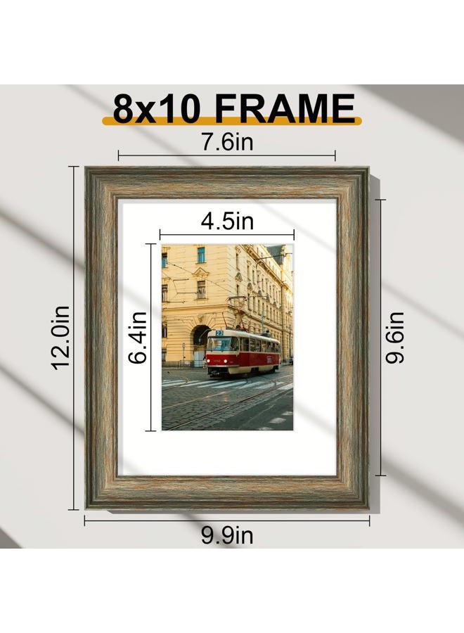 Vittanly 8x10 Picture Frames Set of 2, Ornate Vintage Photo Frame for Wall or Tabletop, Display 5x7 Pictures with Mat or 8x10 without Mat, Vintage Green - Image 2