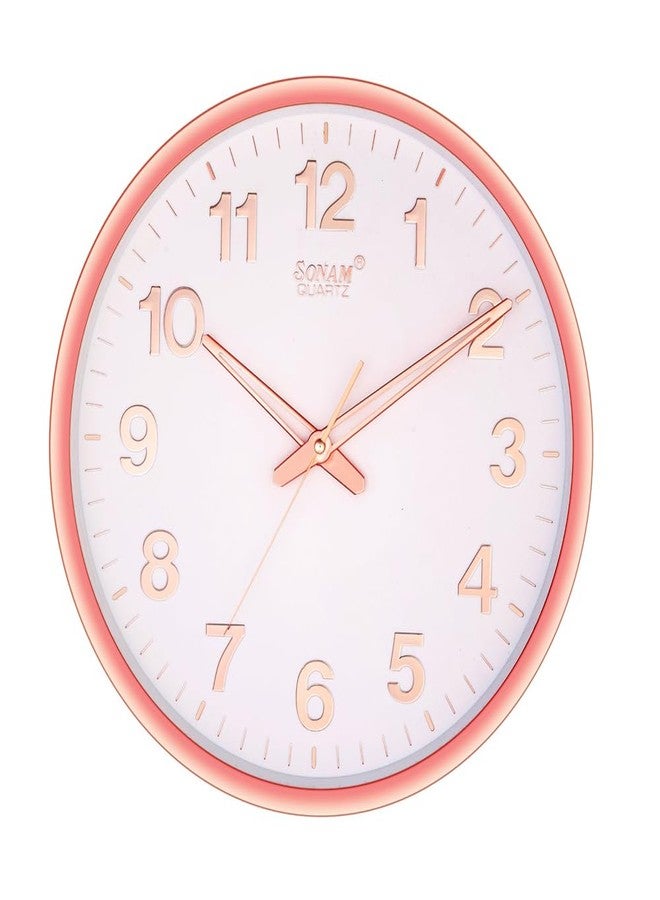Sonam Silent Sweep Movement 14 Inches Wall Clock for Home (35.5x35.5 cm_ Rose Gold)(Plastic)