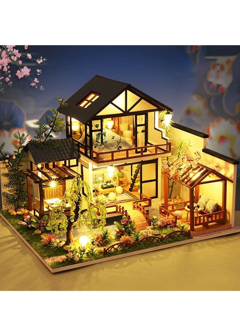 DIY Dollhouse Miniature with Wooden Furniture Kit,Handmade Mini Home Craft Dust Cover u0026 Music Box ,1:24 Toys for Teens Adult Gift (Bamboo Creek Water Garden dust Box) - Image 2
