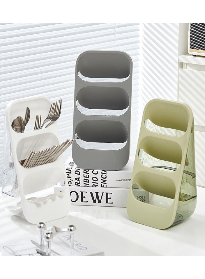 حامل و صفاية للملاعق و السكاكين وادوات تناول الطعام من 3 طبقات، حاوية تخزين بلاستيكية مقاومة للماء مع فتحات تصريف المياه، رف تخزين لادوات المطبخ المنزلي والمطعم (رمادي) - Image 1