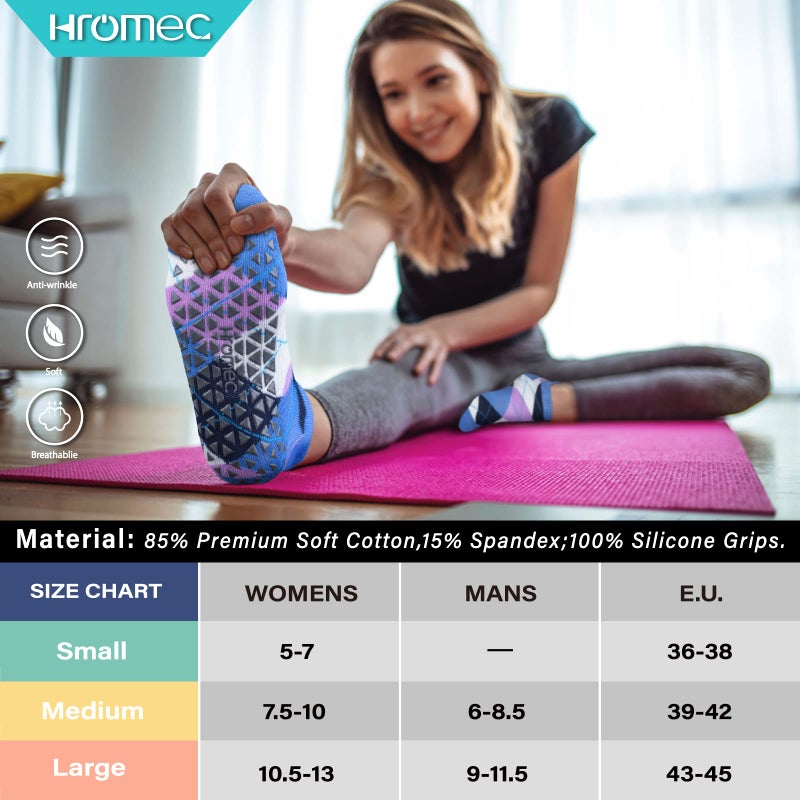 Hromec Non Slip Yoga Socks with Grips for Pilates, Ballet, Barre, Barefoot,Bikram,Hospital Anti Skid Socks for Women and Men - Image 3