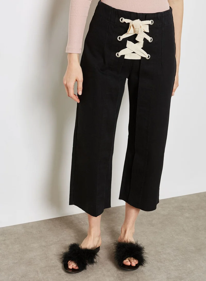 TOPSHOP Lace Up Wide Leg Cropped Jeans