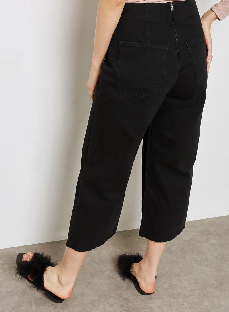 TOPSHOP Lace Up Wide Leg Cropped Jeans