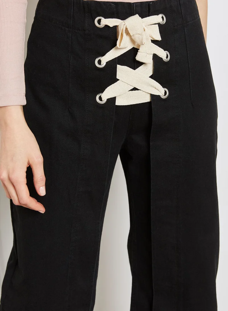TOPSHOP Lace Up Wide Leg Cropped Jeans