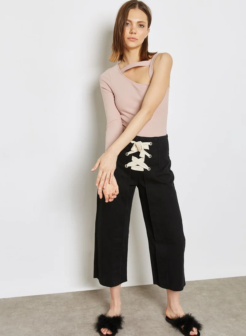TOPSHOP Lace Up Wide Leg Cropped Jeans