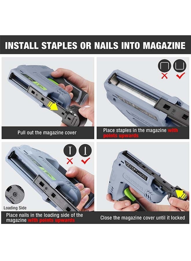 WORKPRO - WORKPRO Power Electric Cordless 2-in-1 Staple and Nail Gun, 2.0Ah Battery Powered Stapler for Upholstery, Crafts, DIY, Including USB Charger Cable, 2000PCS of LIGHT DUTY and NAILS, Free gloves and measuring tape - Image 1