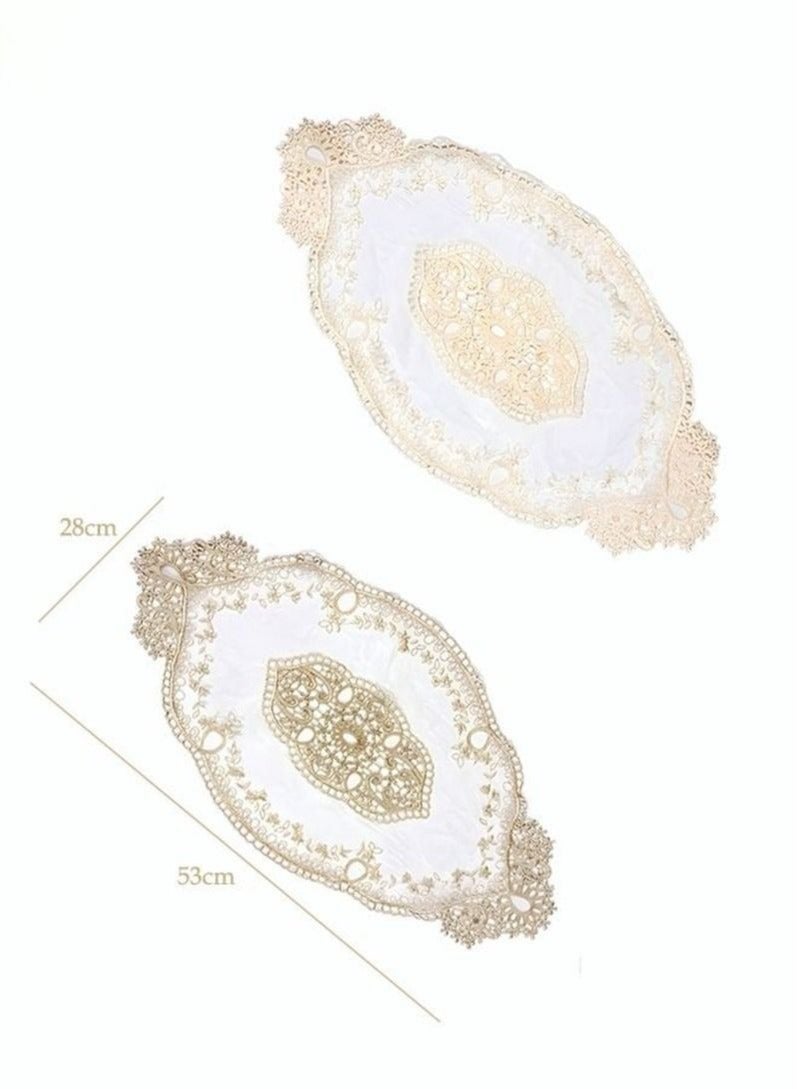 ميكسد 2 قطعة مجموعة البيضاوي الدانتيل الجدول حصيرة القطن الدانتيل الجدول حصيرة اليد الدانتيل كأس حصيرة ديكور طاولة الطعام المنزلية زهرية - Image 3