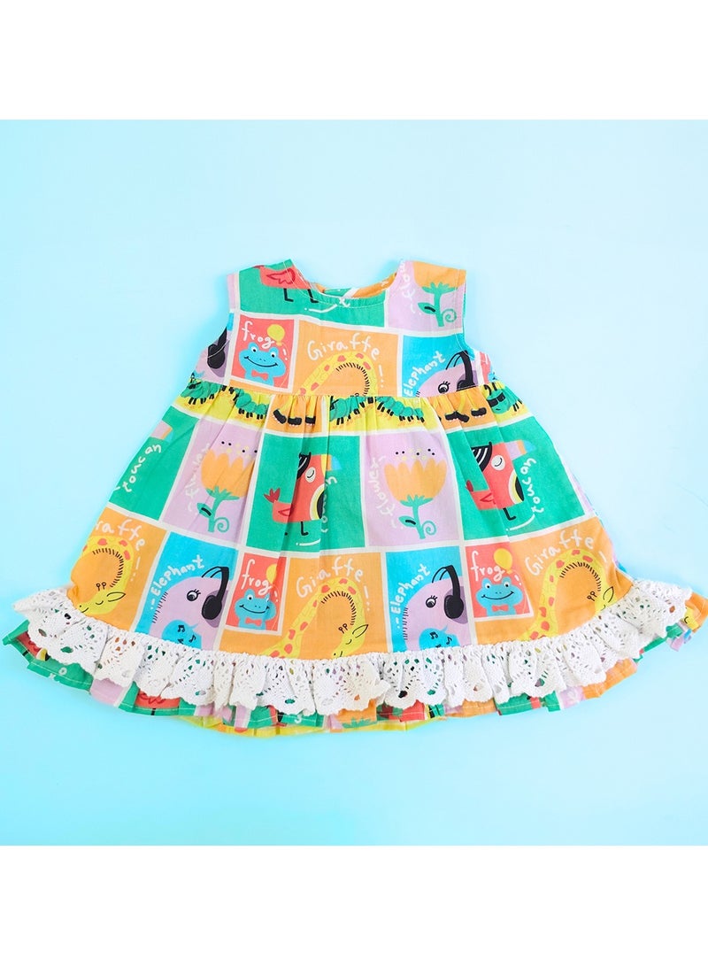 Keebee Organic Cotton Zoo Crew Printed Peony Baby Girl Dress - Image 1