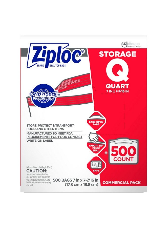 SC Johnson Professional SC Johnson Professional Ziploc Storage Bags, For Food Organization and Storage, Double Zipper, Quart, 500 Count  - Image 1