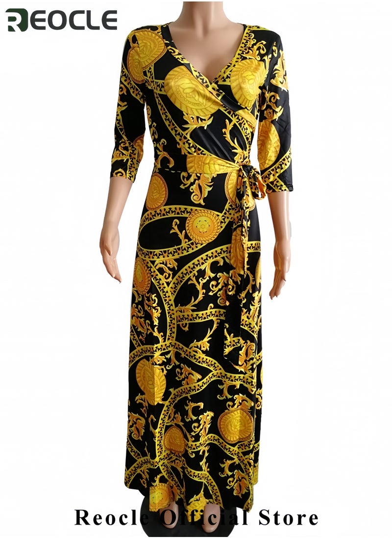 REOCLE Plus Size Maxi Dress for Women Casual Summer Sundress V-Neck 3/4 Sleeve  - Image 4