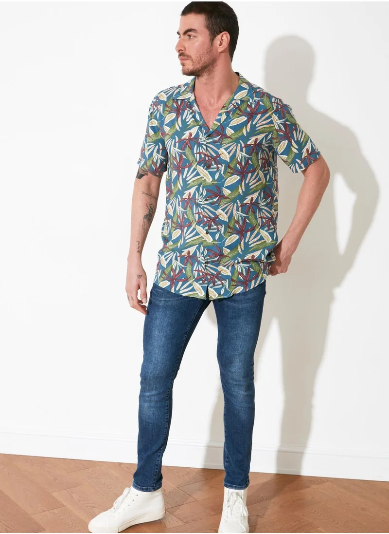 trendyol Leaf Print Regular Fit Shirt