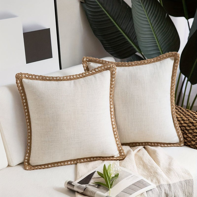 Mint Green Flax Trim Bohemian Throw Pillowcase Set 2pcs 18x18inch - Image 1