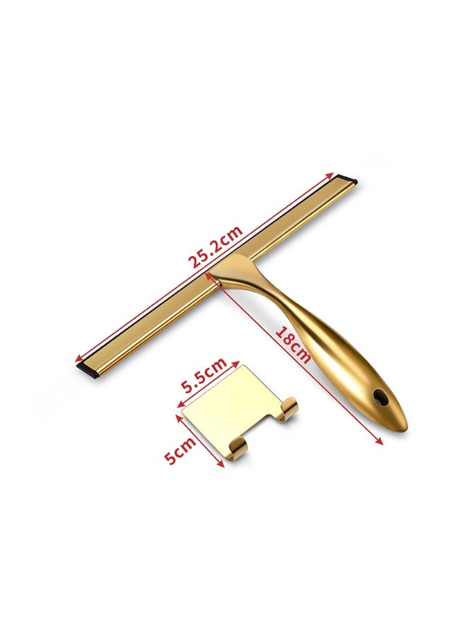 Stainless Steel Glass Squeegee with Wall Holder 25.2×18cm Gold-Plated Streak-Free Cleaning Tool for Windows Mirrors and Shower Doors - Image 3