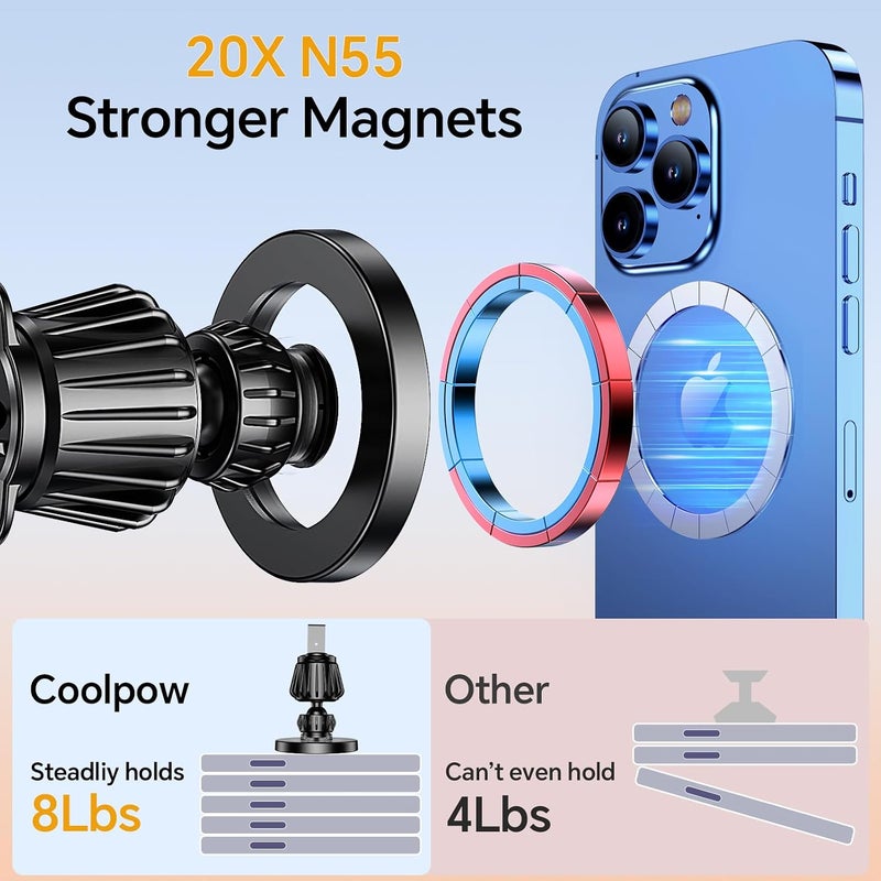 Coolpow for MagSafe Car Mount【Windshield+Vent+Dash】Magnetic Phone Holder for Car Phone Holder Mount Cell Phone Holders for Your Car Accessories Suction Phone Mount for Car Truck Stand for iPhone 17 16 - Image 4