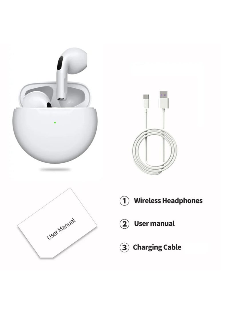DIGI CORE - Pro 6 TWS True Wireless Headphones Bluetooth Earphone Earbuds Bass Headset Wireless Earbuds In-Ear Earbuds Lightweight Bluetooth 5.0 Headphones With Mic Multimode Headphone (White) - Image 1