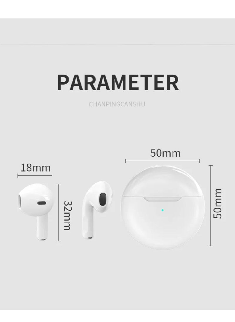 DIGI CORE - Pro 6 TWS True Wireless Headphones Bluetooth Earphone Earbuds Bass Headset Wireless Earbuds In-Ear Earbuds Lightweight Bluetooth 5.0 Headphones With Mic Multimode Headphone (White) - Image 1