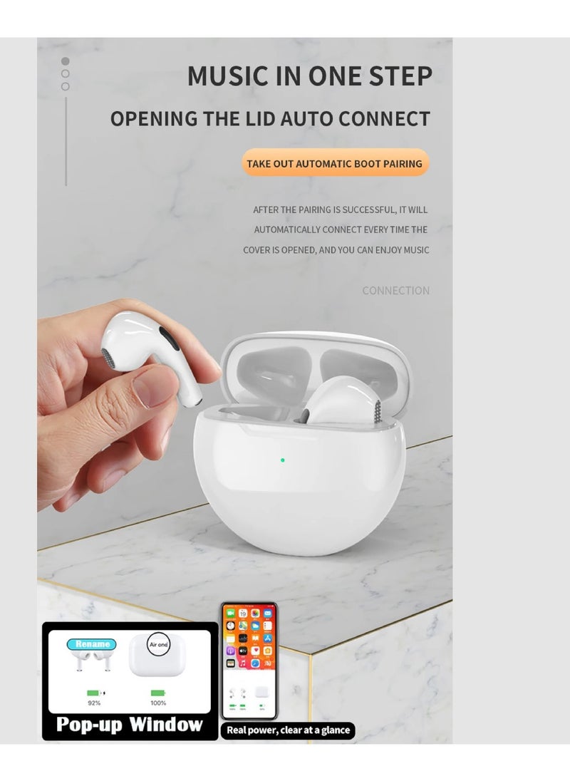 DIGI CORE - Pro 6 TWS True Wireless Headphones Bluetooth Earphone Earbuds Bass Headset Wireless Earbuds In-Ear Earbuds Lightweight Bluetooth 5.0 Headphones With Mic Multimode Headphone (White) - Image 1