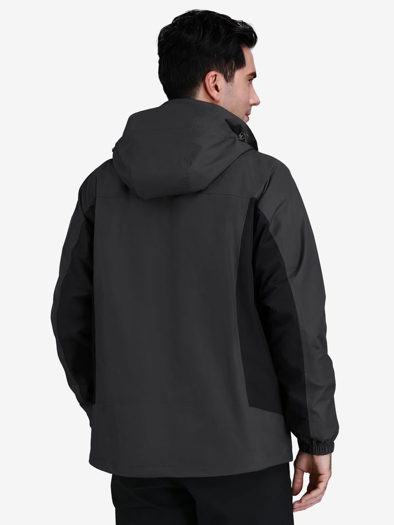 CAMEL CROWN Men's 3 in 1 Ski Snow Jacket Waterproof Winter Snow Coat Windproof Warm Fleece Lining Hiking Jacket Hooded Rain Jacket Dark Grey/Black S - Image 2
