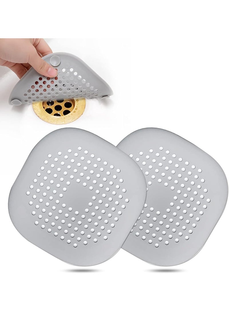 Hair Catcher,Square Hair Drain Cover for Shower Silicone Hair Stopper with Suction Cup,Easy to Install Suit for Bathroom,Bathtub,Kitchen 2 Pack (Grey) - Image 1