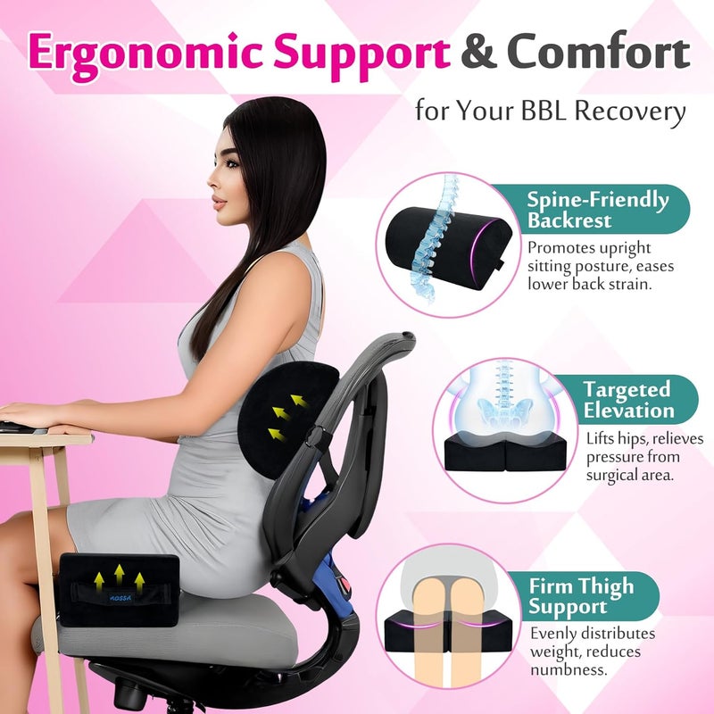 AOSSA BBL Pillow After Surgery, Brazilian Butt Lift Booty + Back Support Cushion, Foam Butt Pillows for Sitting Driving, Travel Lifting Seat Cushion, Post Surgery Wedge Pillow, BBL Recovery Kit - Image 2