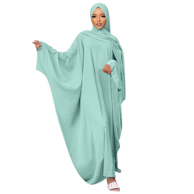Muslim Dress for Women Pakistani Kaftan Abaya Robe Hijab Arabic Islamic Prayer Clothes Dubai Outfits Light Green Set