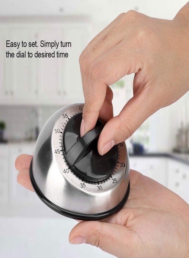 Beufee 2 Pcs Kitchen Timers for Cooking, Stainless Steel 60 Minutes Kitchen Timer Mechanical Wind-up Timer Time Reminder Clock Timer Cooking Alarm Clock - Image 2