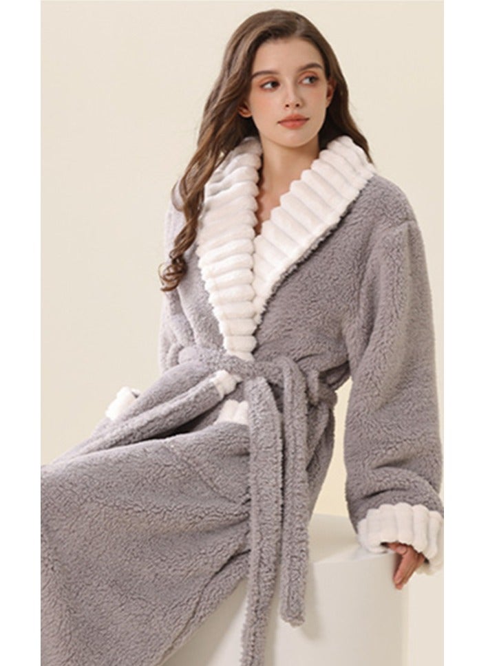 إسكدنيا نساء طويلة سميكة لابل فستان ليلي فلانيل رداء حمام بيجاما رمادي - Image 2