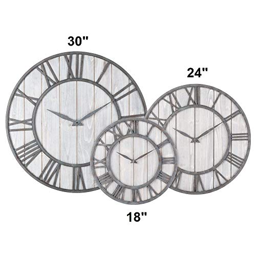 Oldtown Clocks Oldtown Farmhouse Metal & Solid Wood Noiseless Wall Clock (Whitewash, 24-inch) - Image 5