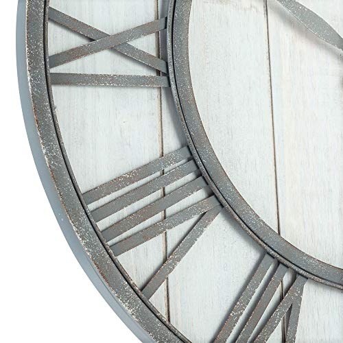 Oldtown Clocks Oldtown Farmhouse Metal & Solid Wood Noiseless Wall Clock (Whitewash, 24-inch) - Image 2