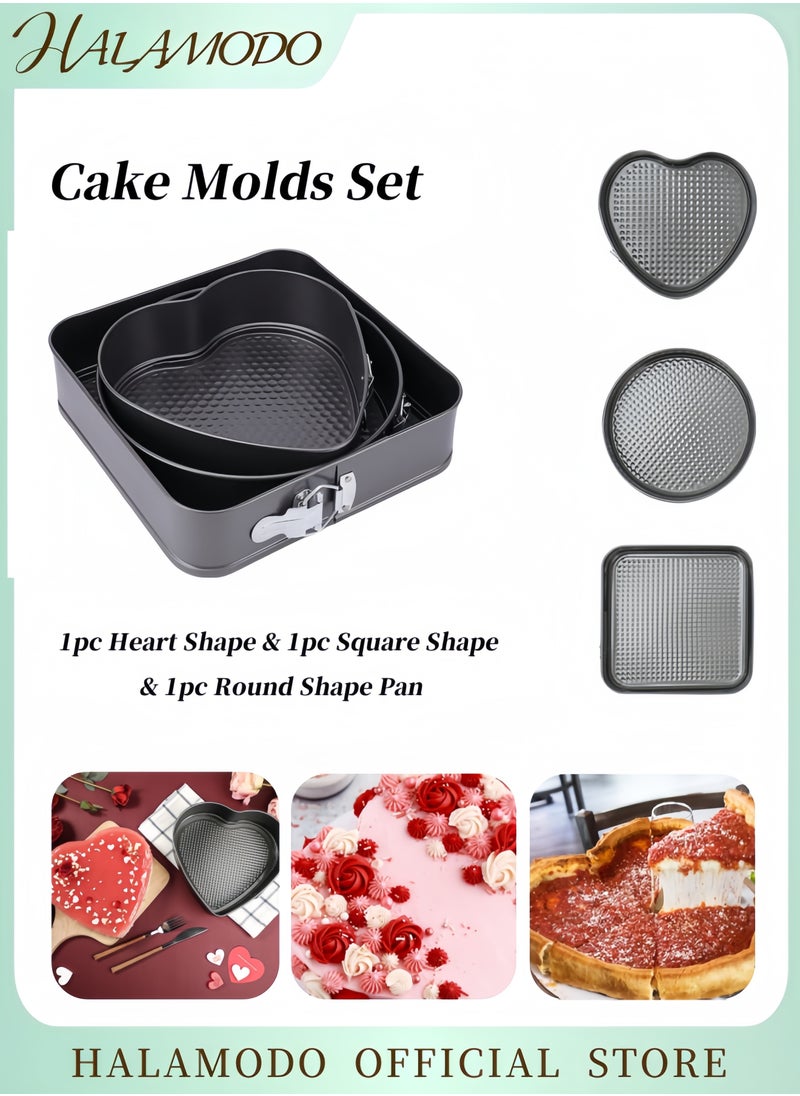 HALAMODO Cake Molds Set of 1pc Heart Shape & 1pc Square Shape & 1pc Round Shape Pan Nonstick Springform Pan Cheesecakes Pan with Removable Bottom for Cake Baking  - Image 1