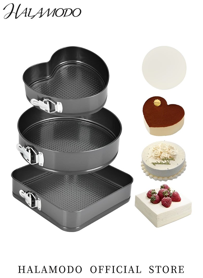 HALAMODO Cake Molds Set of 1pc Heart Shape & 1pc Square Shape & 1pc Round Shape Pan Nonstick Springform Pan Cheesecakes Pan with Removable Bottom for Cake Baking  - Image 2