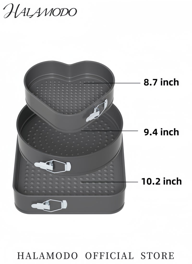HALAMODO Cake Molds Set of 1pc Heart Shape & 1pc Square Shape & 1pc Round Shape Pan Nonstick Springform Pan Cheesecakes Pan with Removable Bottom for Cake Baking  - Image 3