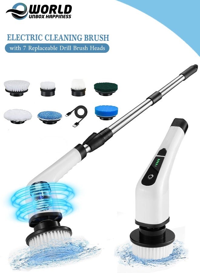Eworld Cordless Electric Spin Scrubber with 7 Replaceable Drill Brush Heads, 54in Adjustable Extension Arm & 2500mAh High-Rate Battery with Type-C fast charger for Bathroom, Kitchen, Floor & Tile Cleaning.  - Image 1