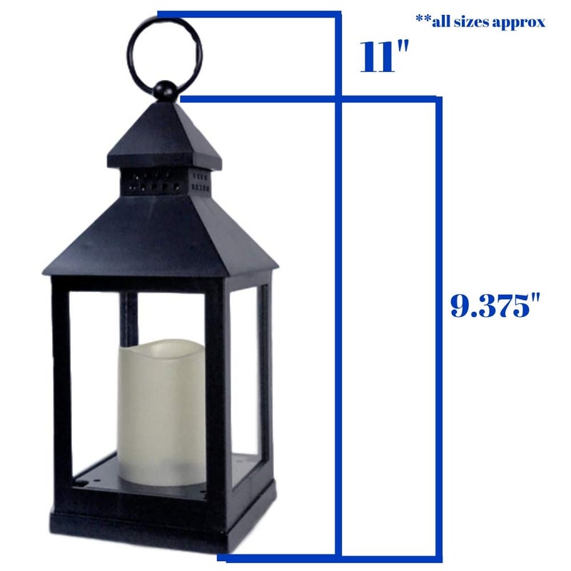 BANBERRY DESIGNS Lighted Decorative Lanterns - 4 Hour Candle Timers - Black Lanterns with Flameless Candles Included - Indoor-Outdoor Lantern Set - Patio Porch Decor- Set of 4. 9 3/8" H - Image 2