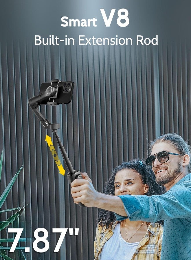 AOCHUAN 3-axis Gimbal Stabilizer for iPhone w/Built-in 7.8' Extension Rod, Smartphone Gimbal w/AI Tracking, Portable Phone Holder for iPhone & Android w/Full-Screen OLED Display, Smart V8(Black) - Image 5