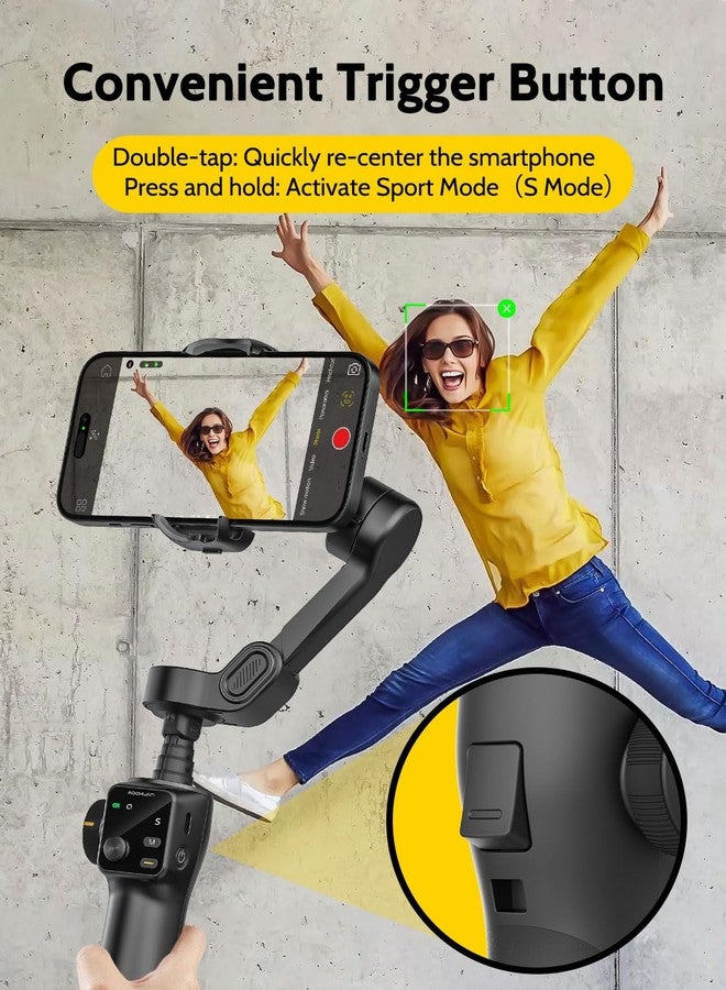 AOCHUAN 3-axis Gimbal Stabilizer for iPhone w/Built-in 7.8' Extension Rod, Smartphone Gimbal w/AI Tracking, Portable Phone Holder for iPhone & Android w/Full-Screen OLED Display, Smart V8(Black) - Image 4