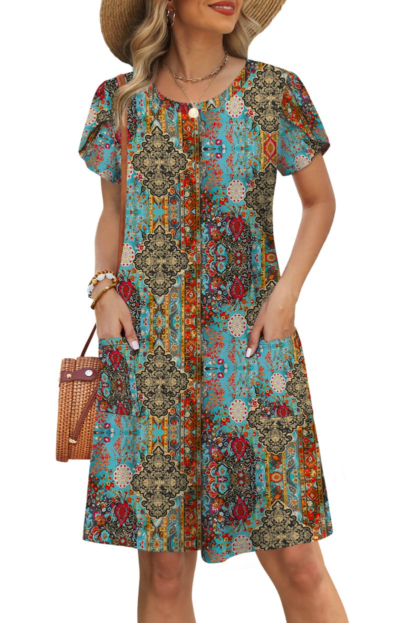 OFEEFAN Casual Dresses for Women Summer Dress African Dresses with Pockets Short Sleeve Vintage Dress Orange Paisley M - Image 2