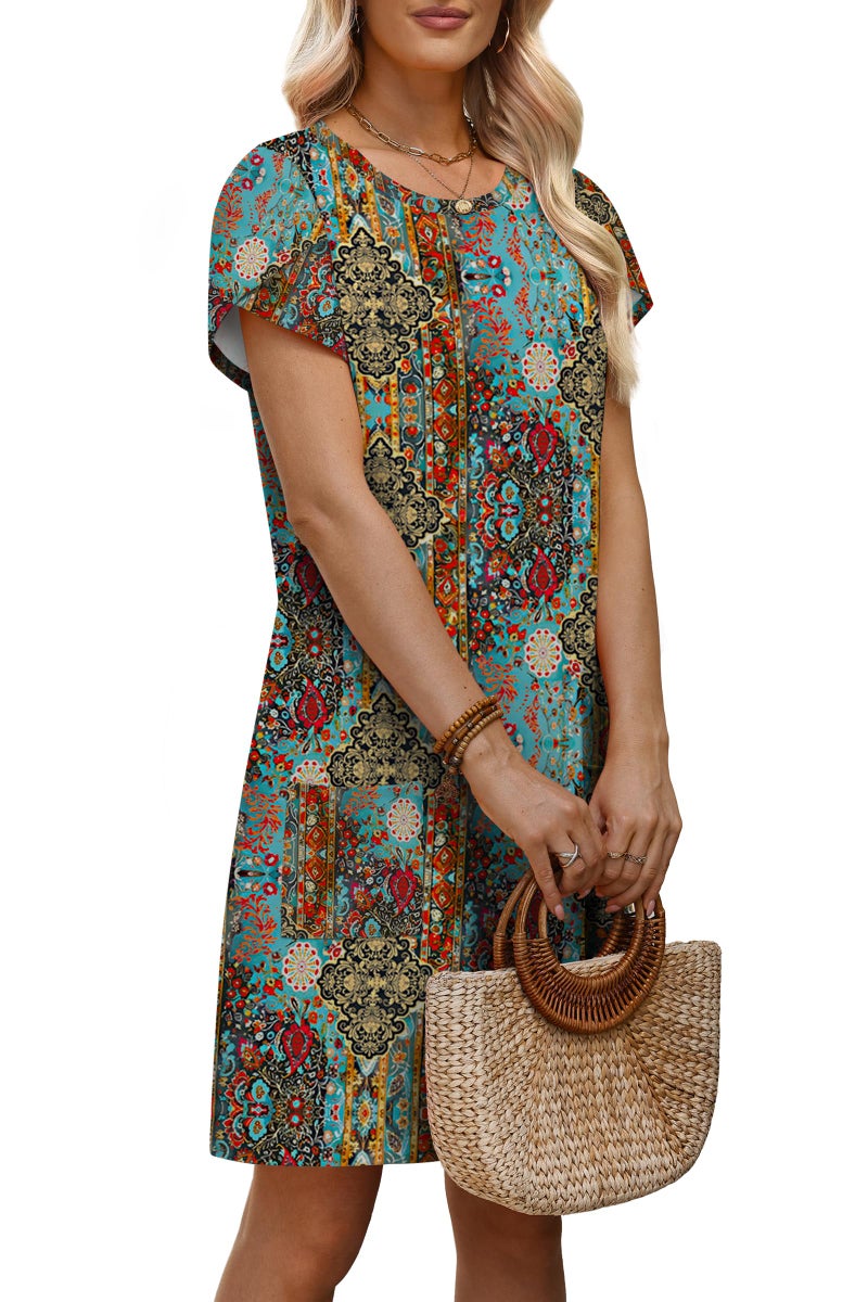 OFEEFAN Casual Dresses for Women Summer Dress African Dresses with Pockets Short Sleeve Vintage Dress Orange Paisley M - Image 4