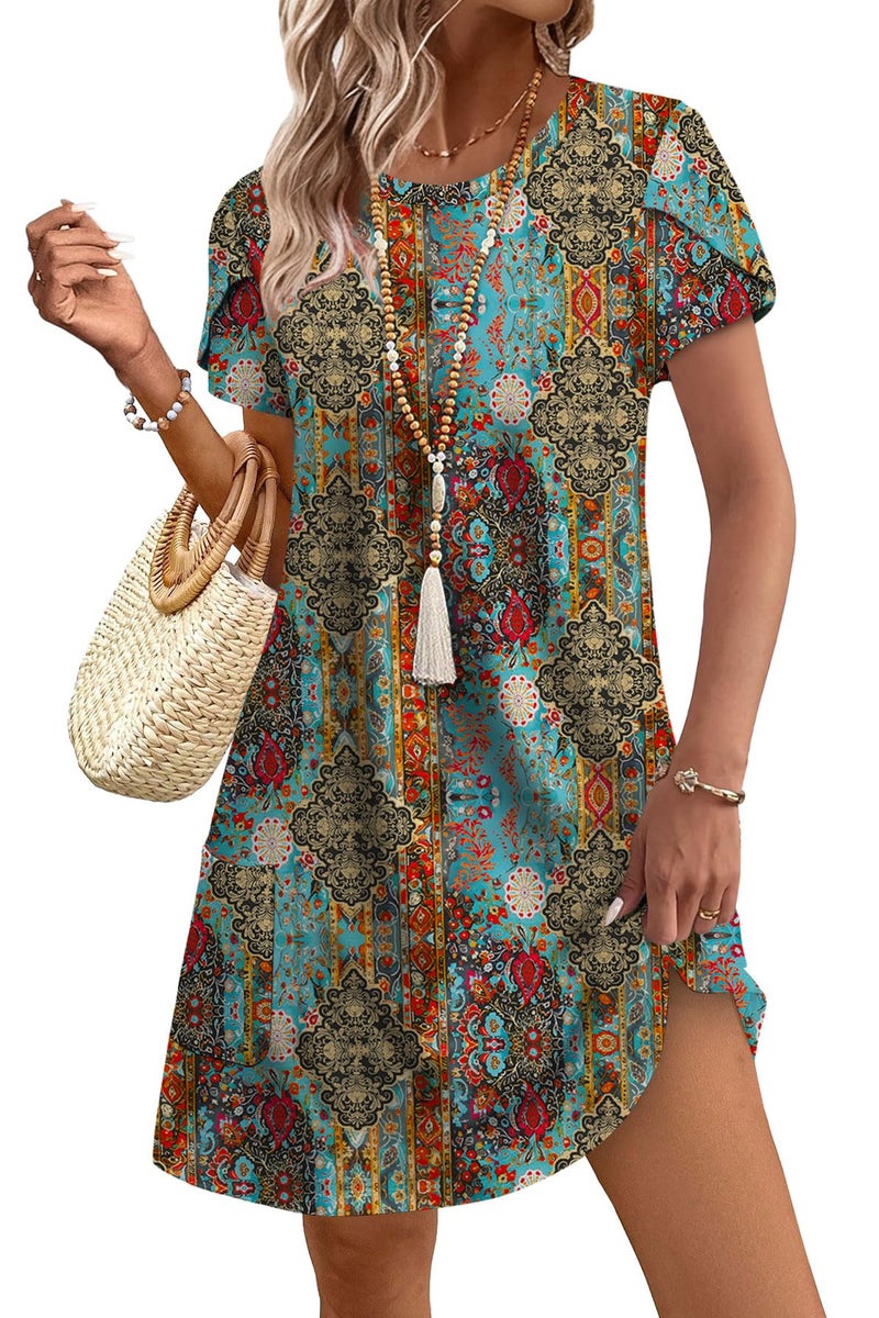 OFEEFAN Casual Dresses for Women Summer Dress African Dresses with Pockets Short Sleeve Vintage Dress Orange Paisley M - Image 1